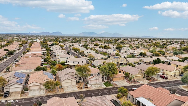 drone / aerial view featuring a mountain view