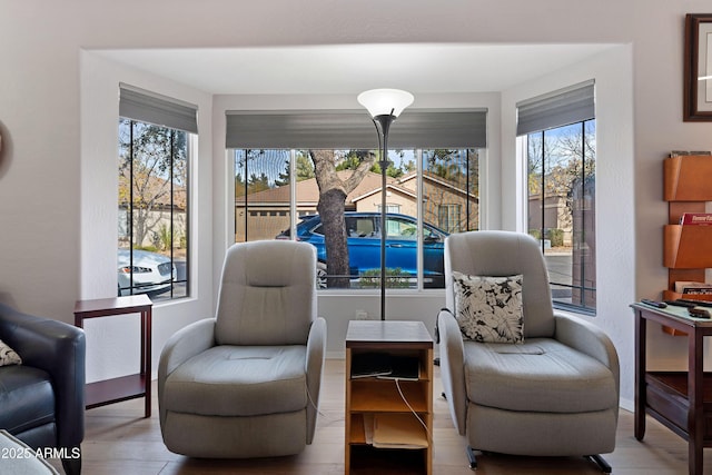 living area featuring light hardwood / wood-style flooring