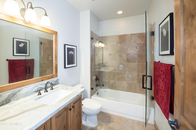 full bathroom with toilet, shower / tub combination, and vanity