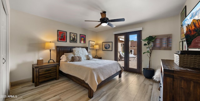 4450 E Camelback Rd Unit 4, Phoenix, AZ 85018 - bedroom featuring access to outside, a ceiling fan, and light wood finished floors