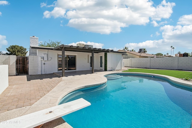 1653 E Palmcroft Dr, Tempe, AZ 85282 - view of swimming pool with a fenced backyard, a patio area, a diving board, and a gate