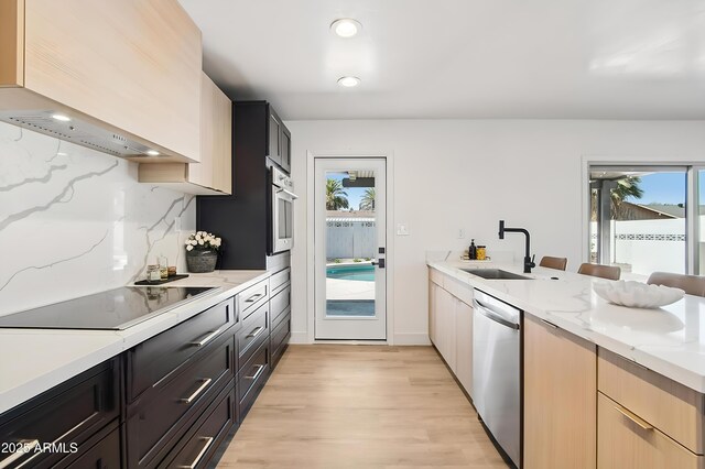1653 E Palmcroft Dr, Tempe, AZ 85282 - kitchen featuring appliances with stainless steel finishes, a sink, custom exhaust hood, healthy amount of natural light, and recessed lighting
