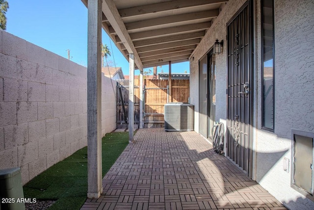 view of patio featuring central air condition unit