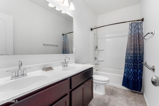 28259 N Chalcocite St, San Tan Valley, AZ 85143 - bathroom featuring double vanity, shower / tub combo, and tile patterned floors