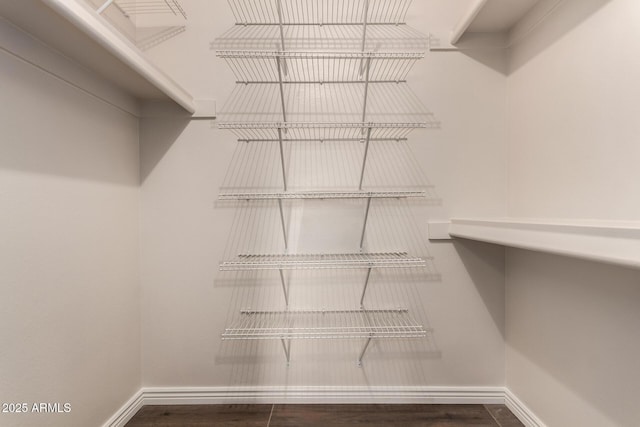 walk in closet with wood finished floors