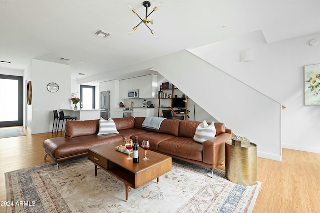 living room with light wood-type flooring