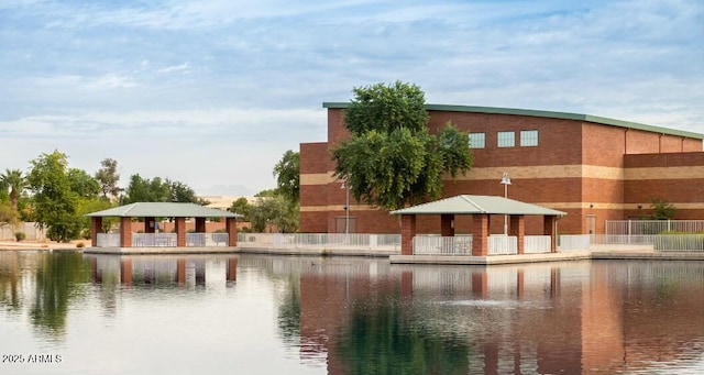 property view of water featuring a gazebo