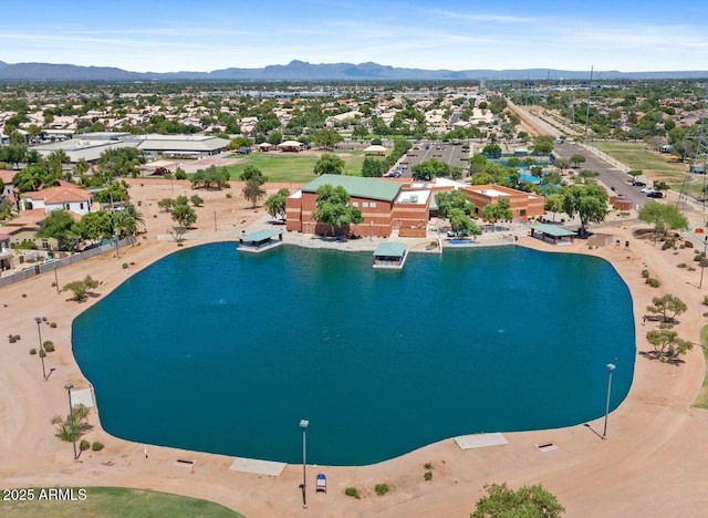 aerial view with a water and mountain view