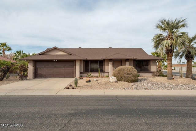 single story home with a garage