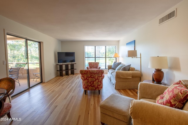 living room with light hardwood / wood-style floors and plenty of natural light