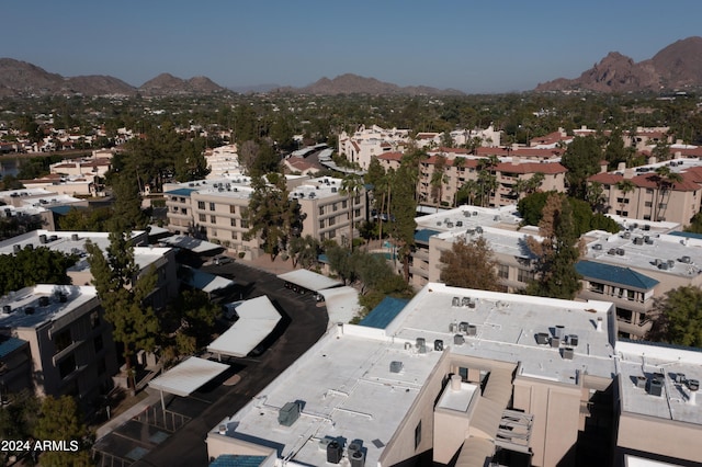 drone / aerial view featuring a mountain view