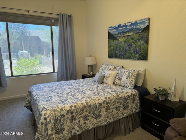 bedroom with multiple windows, baseboards, and carpet floors