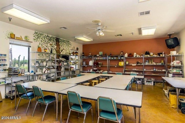 kitchen featuring visible vents and ceiling fan