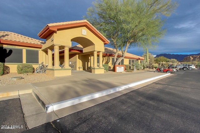 exterior space with a mountain view