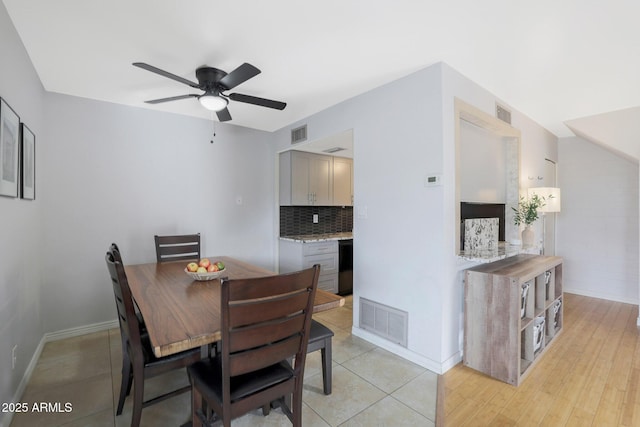 dining area featuring ceiling fan