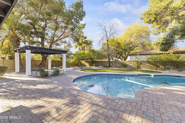 view of swimming pool featuring a patio area and a pergola