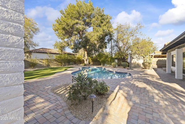 view of swimming pool with a patio