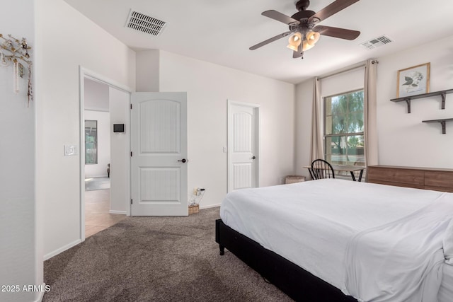 4495 E Woodside Way, Gilbert, AZ 85297 - bedroom with baseboards, visible vents, carpet floors, and ceiling fan