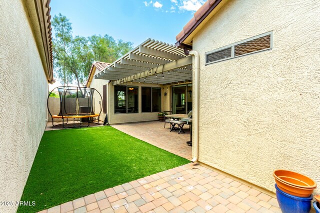 4495 E Woodside Way, Gilbert, AZ 85297 - view of yard featuring a pergola, a patio, and a trampoline
