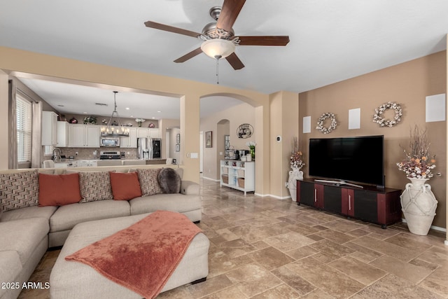 living room with ceiling fan