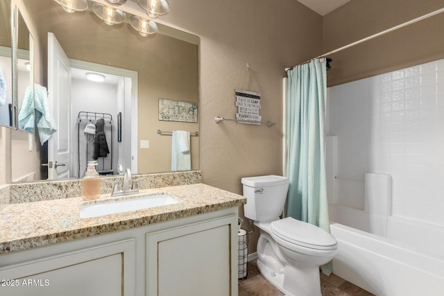 full bathroom featuring toilet, vanity, and shower / bath combo