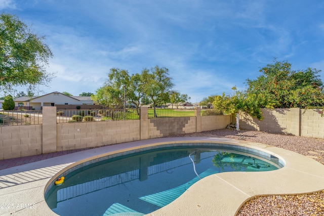 view of swimming pool featuring a fenced in pool and a fenced backyard