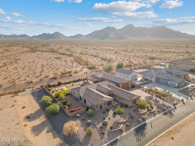 drone / aerial view featuring a mountain view