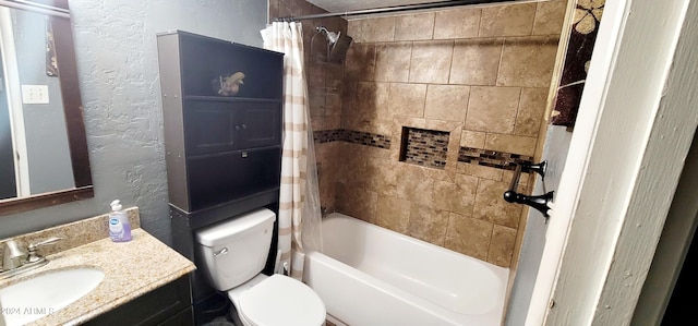 full bathroom featuring vanity, toilet, and shower / bath combo with shower curtain