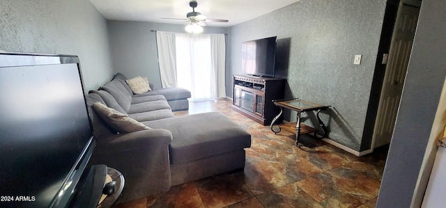 living room featuring ceiling fan