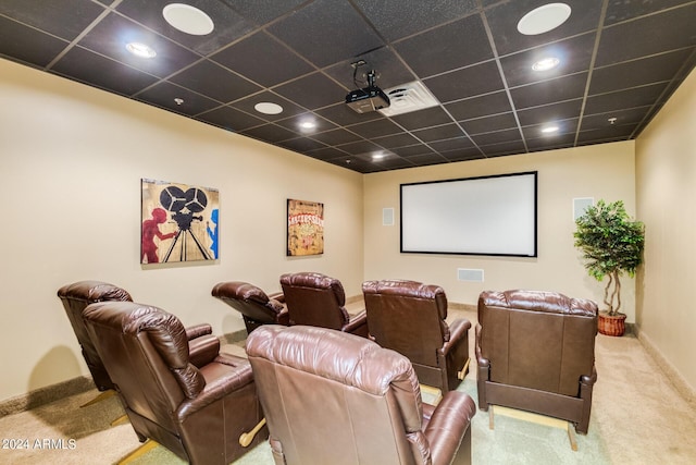 cinema with carpet and a drop ceiling