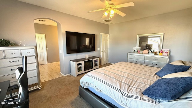 bedroom with carpet flooring and ceiling fan