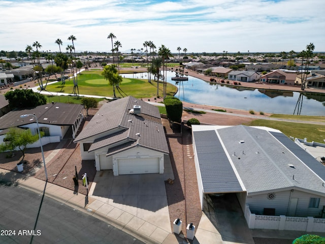 bird's eye view featuring a water view