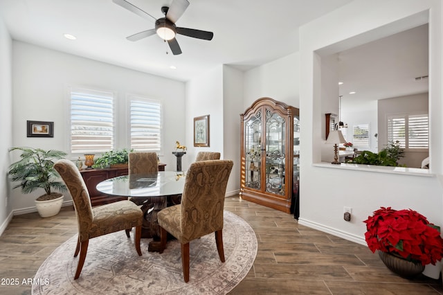 dining space with ceiling fan and a healthy amount of sunlight