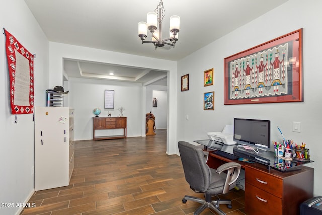 5218 W Lydia Ln, Laveen, AZ 85339 - office with a chandelier, baseboards, and dark wood finished floors
