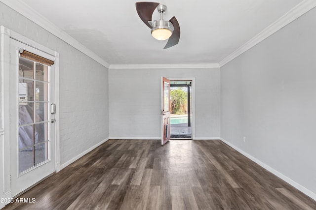 1749 W Monterosa St, Phoenix, AZ 85015 - spare room with ceiling fan, dark wood-style flooring, and crown molding