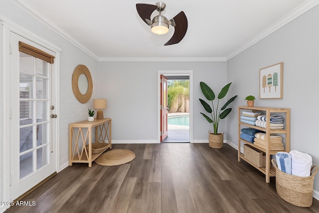 1749 W Monterosa St, Phoenix, AZ 85015 - sitting room with a ceiling fan, crown molding, and wood finished floors