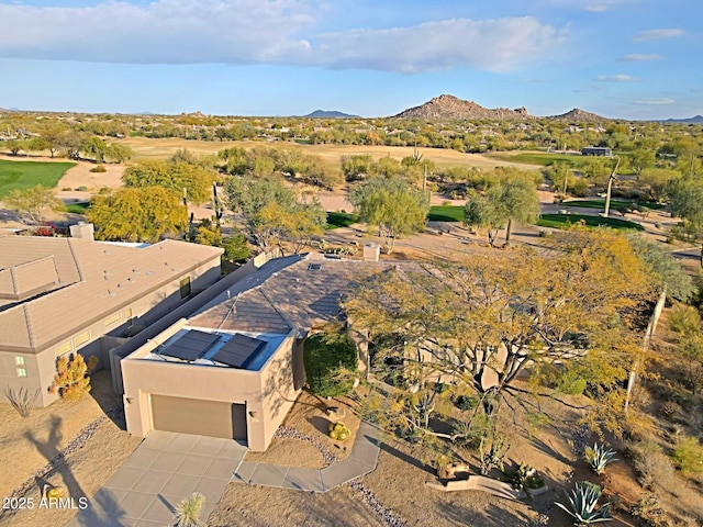 drone / aerial view featuring a mountain view