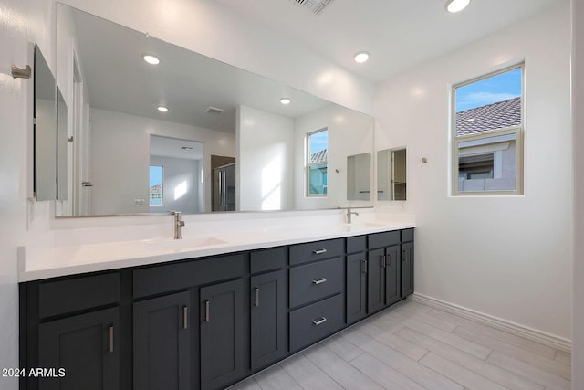 bathroom featuring hardwood / wood-style floors and vanity