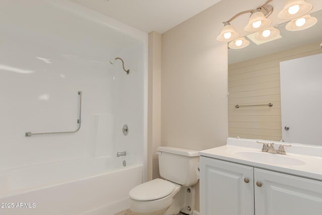 full bathroom with vanity, tub / shower combination, and toilet