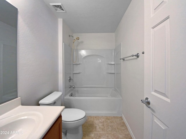 full bathroom with tile patterned flooring, vanity, toilet, and washtub / shower combination