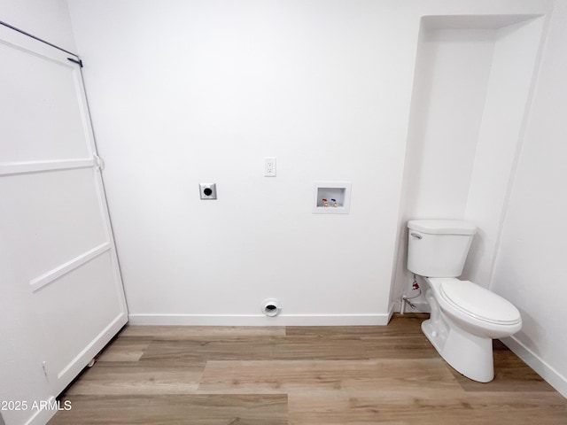 laundry room featuring baseboards, washer hookup, laundry area, hookup for an electric dryer, and light wood finished floors