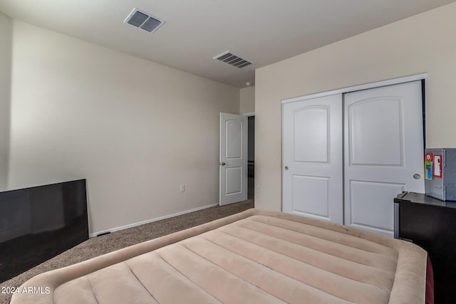 carpeted bedroom featuring a closet