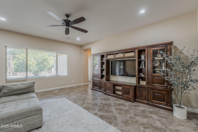 3925 E Elmwood St, Mesa, AZ 85205 - living room featuring a ceiling fan and recessed lighting