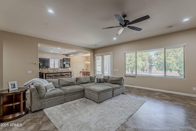3925 E Elmwood St, Mesa, AZ 85205 - living area featuring ceiling fan, recessed lighting, and tile patterned flooring