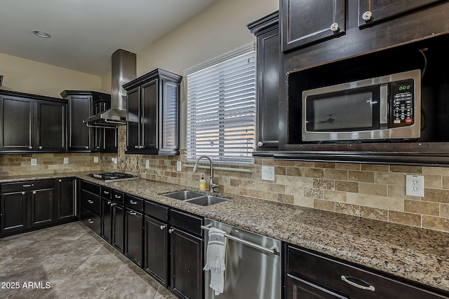 3925 E Elmwood St, Mesa, AZ 85205 - kitchen with stainless steel appliances, wall chimney range hood, tasteful backsplash, and stone countertops