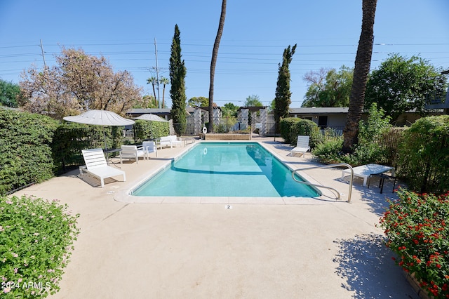 view of swimming pool with a patio area