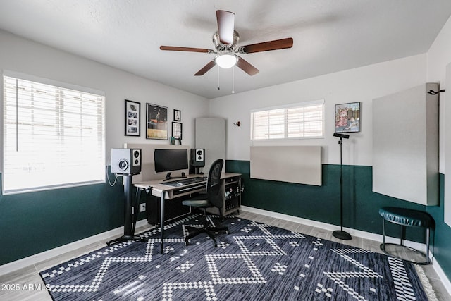 home office with ceiling fan