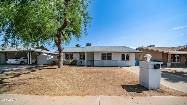 single story home with covered porch