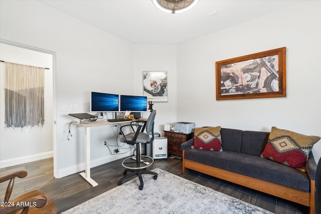 office space featuring dark wood-type flooring