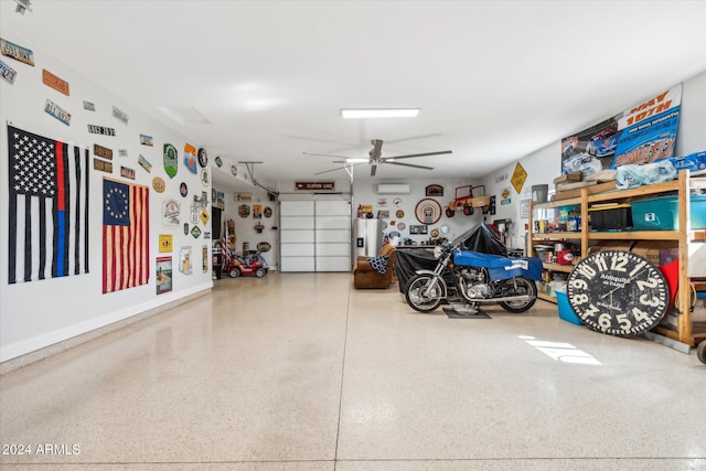 garage with ceiling fan